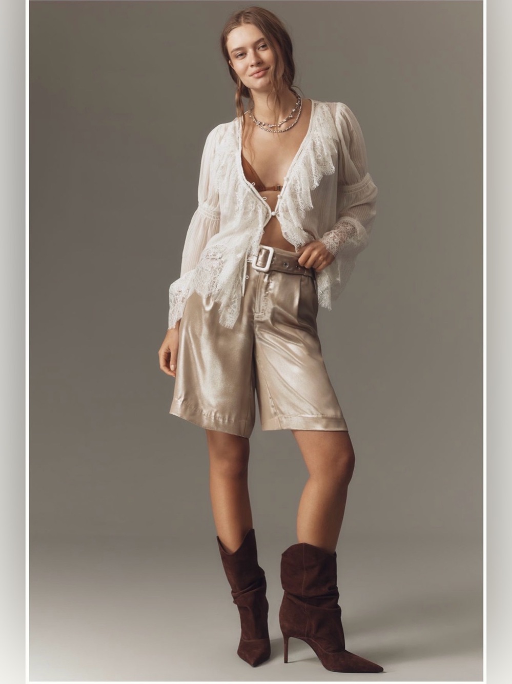 NWT Anthropologie liquid shine Bermuda shorts • metallic neutral dressy • sz 4